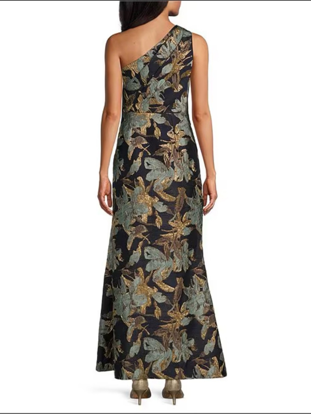 Adrianna Papell Blue One-Shoulder Floral Jacquard Gown - Picture 2 of 3